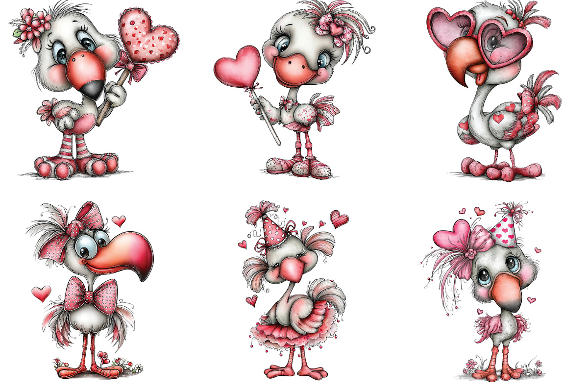 Whimsical Valentine Flamingo Clipart, an Illustration by CraftArtStudio (Photo 6 of 6)