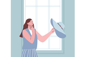 Girl trying on hat. Stylish young, an Object Illustration by Valerie Bodnar