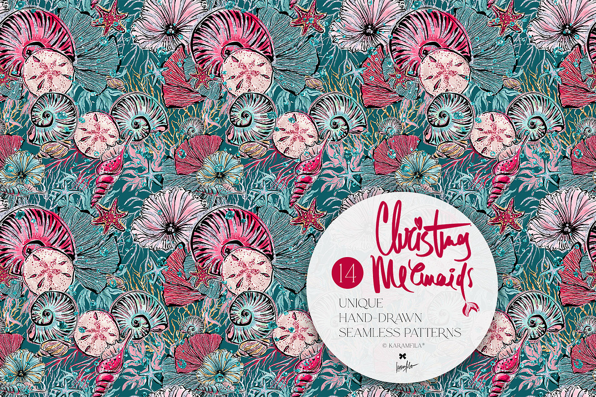 Christmas Mermaids Seamless Patterns, a Pattern Graphic by KaramfilaS (Photo 12 of 19)