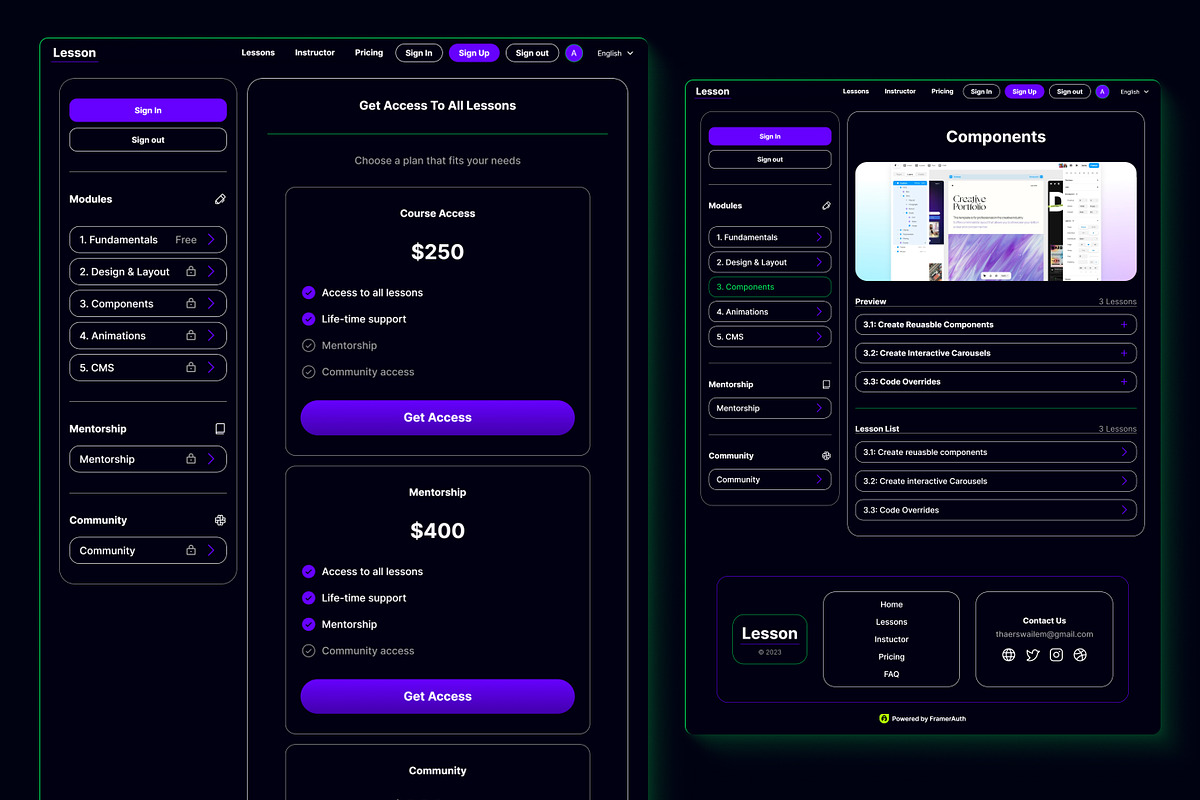 Lesson - Courses Framer Template, a Landing Page Template by THdesign (Photo 3 of 4)