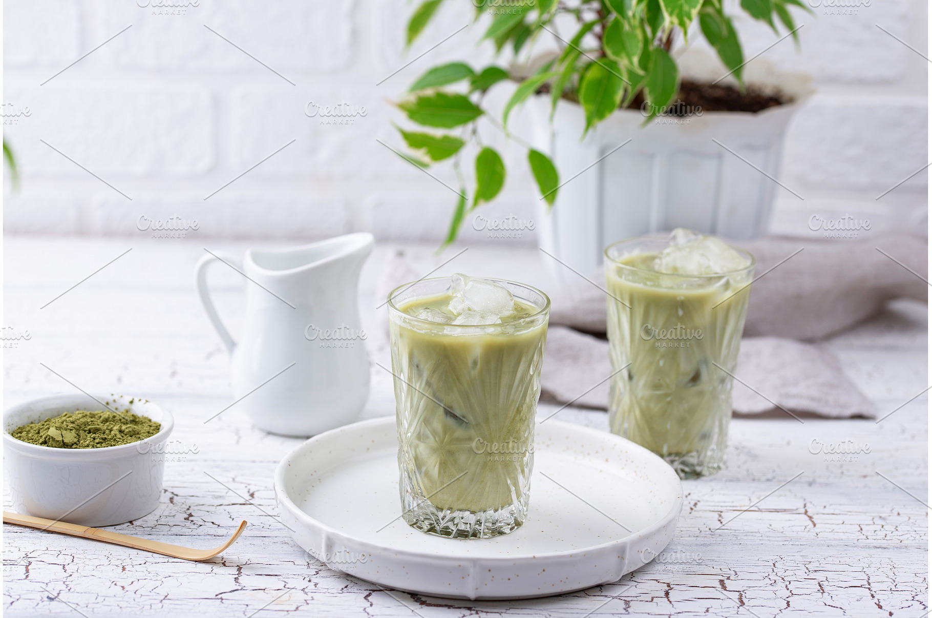 Cold matcha tea with milk and ice, a Food & Drink Photo by Yulia Furman