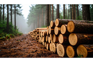 Stacked logs in pine forest after, a Nature Photo by Igor Tichonow