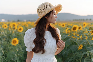 Young woman enjoying a sunlit summer day among vibrant sunflowers in a countrys, a Person Photo by AlyaAnd