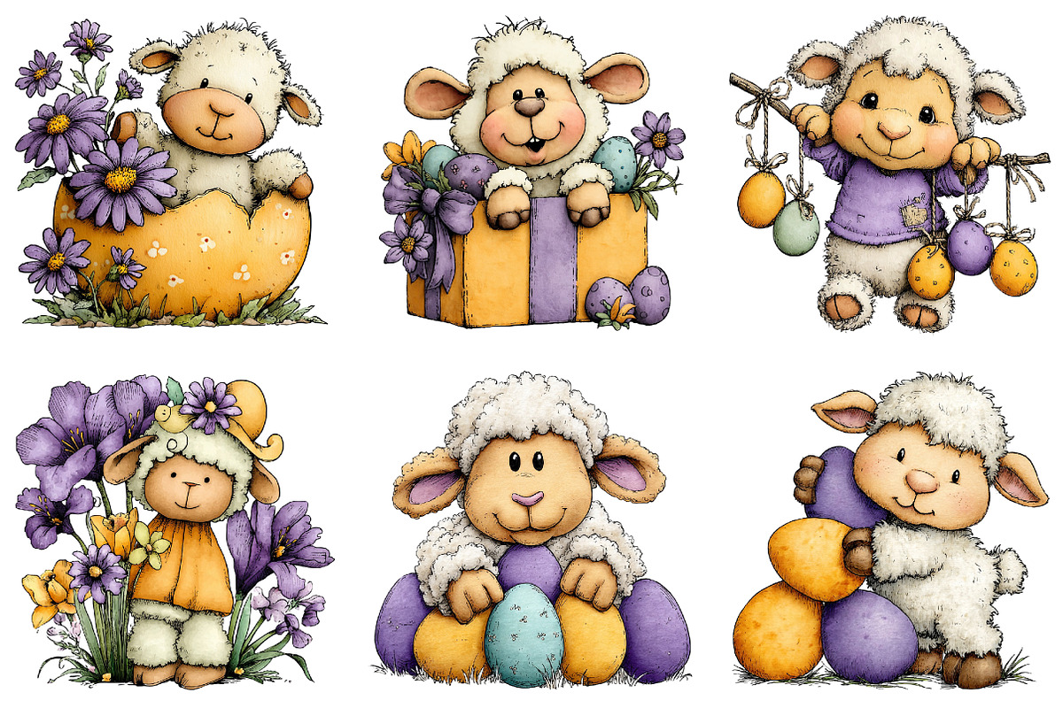 Whimsical Easter Sheep Clipart, an Illustration by Dream Creation (Photo 6 of 6)