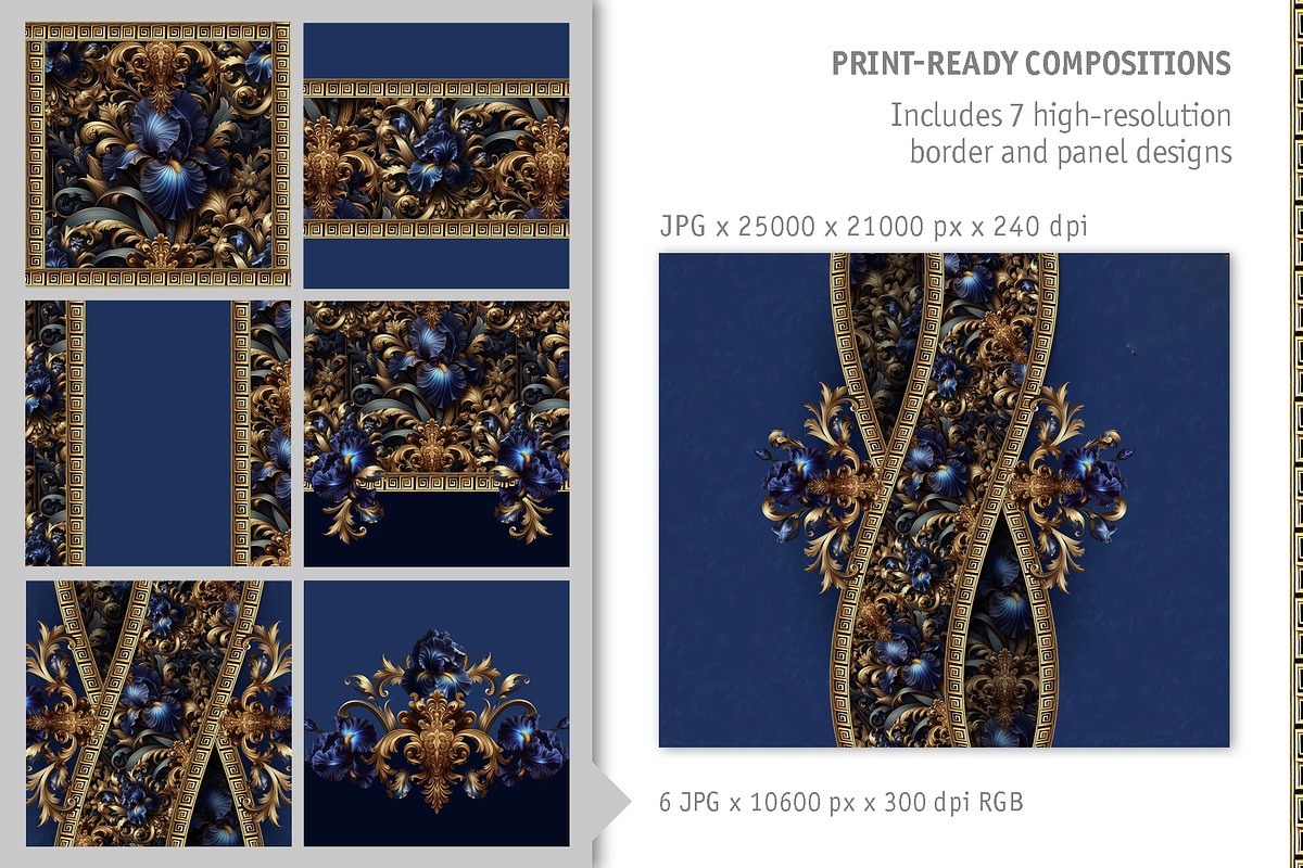 Baroque Floral Design Kit•Night Iris, a Pattern Graphic by ARSCOR (Photo 6 of 7)