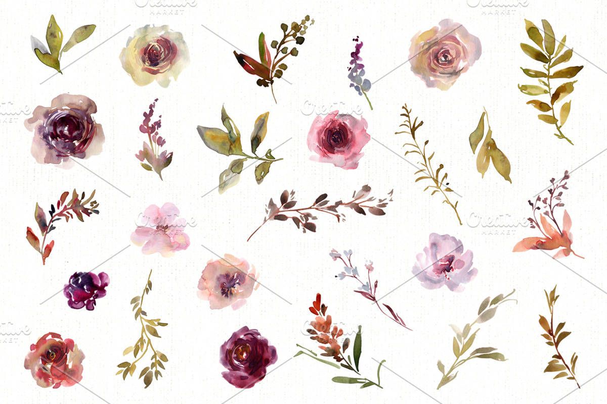 Watercolor Autumn Roses Flowers, an Illustration by GraphicsDish