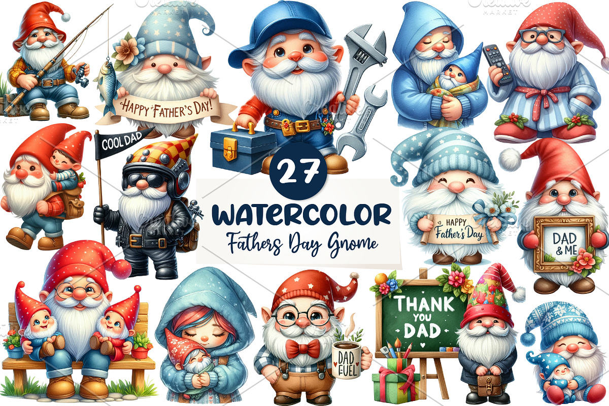 Watercolor Fathers Day Gnome, an Illustration by CreationArt (Photo 1 of 5)
