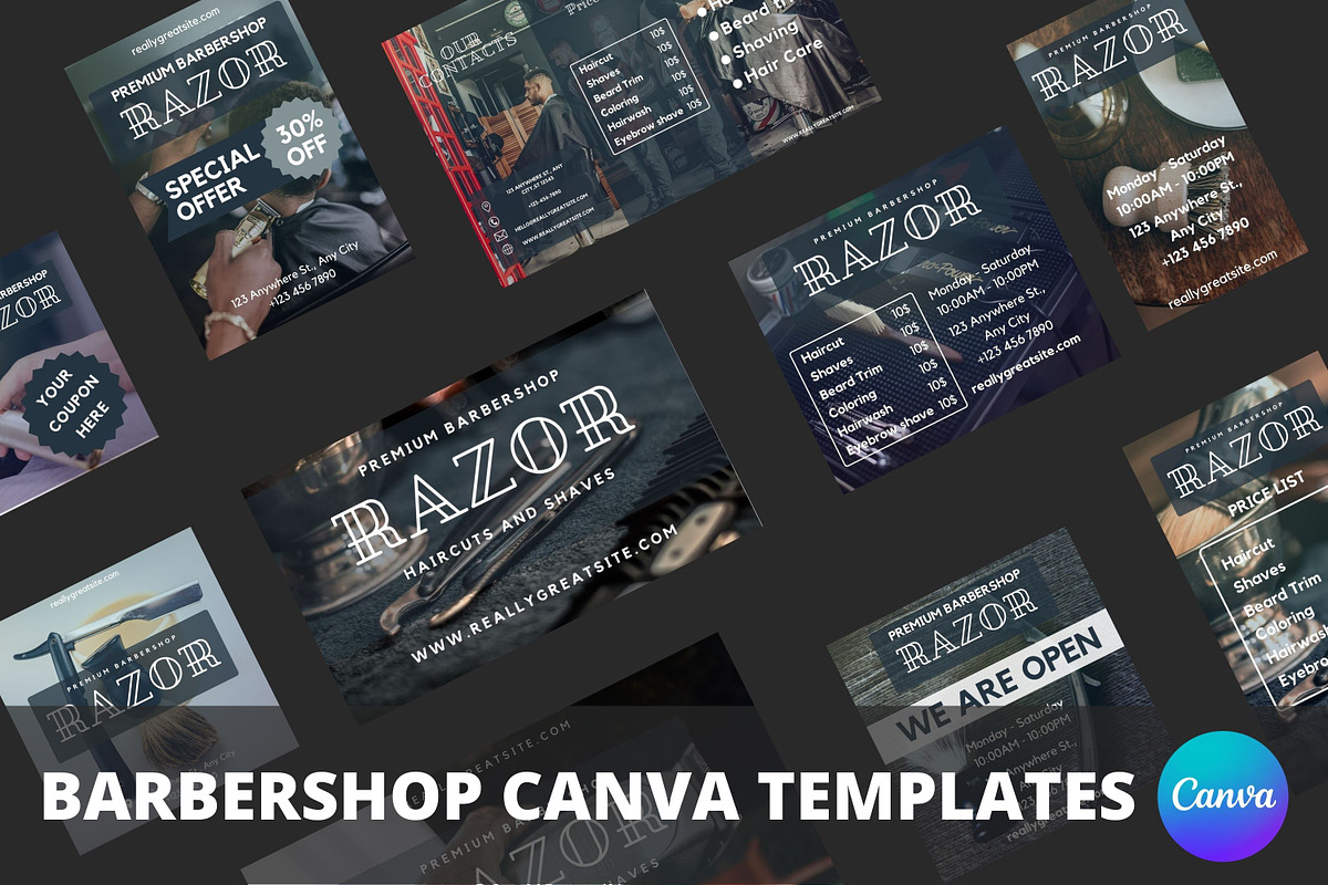 Barbershop Canva Templates Pack, a Social Media Template by Art's and patterns (Photo 1 of 4)