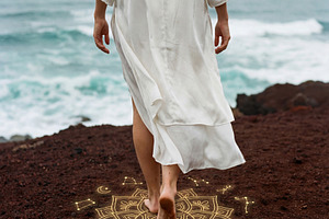 Woman Barefoot on Sacred Mandala, a Person Photo by Virgo Studio