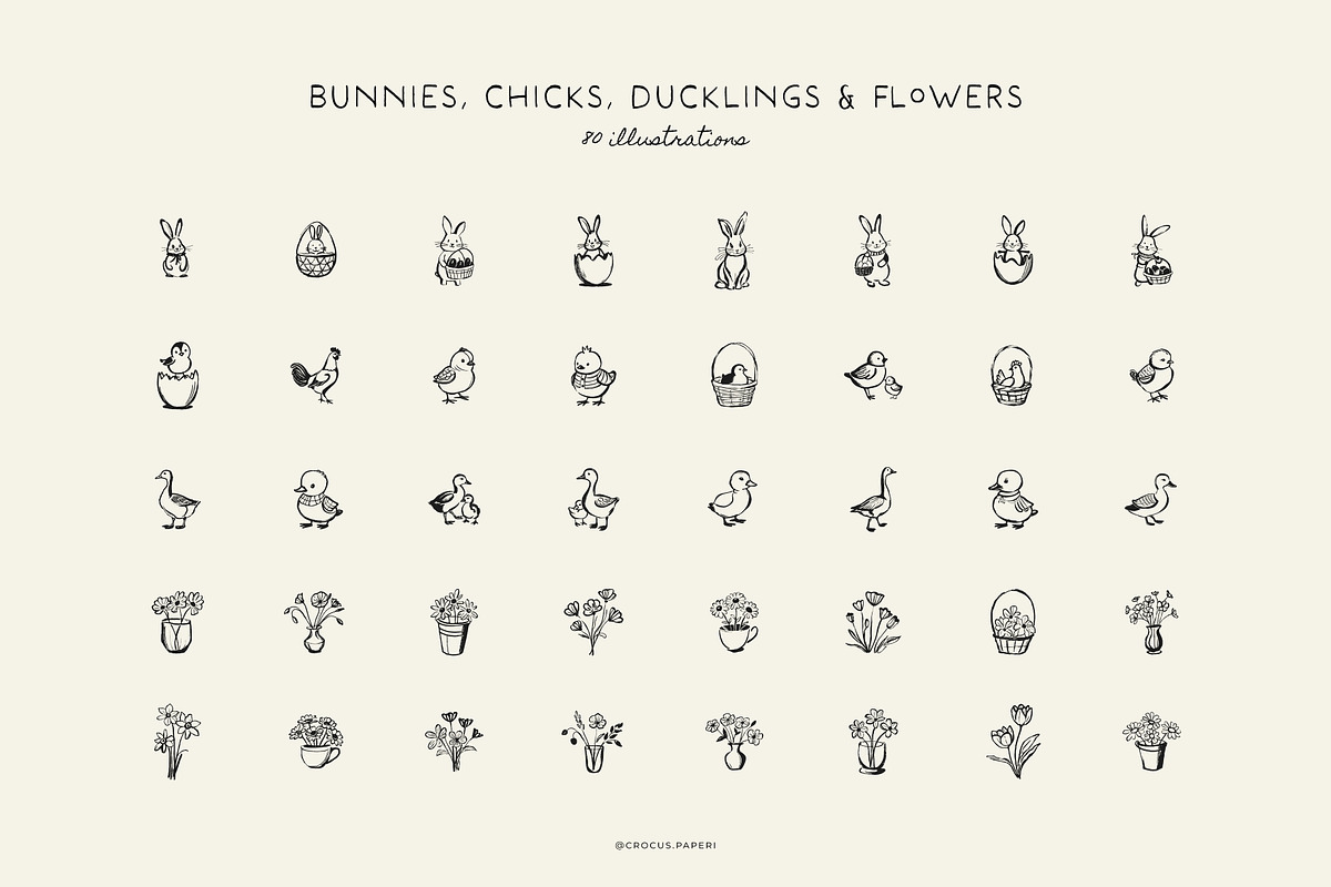 EASTER line art illustrations, a Seasonal Illustration by Crocus Paperi (Photo 2 of 4)