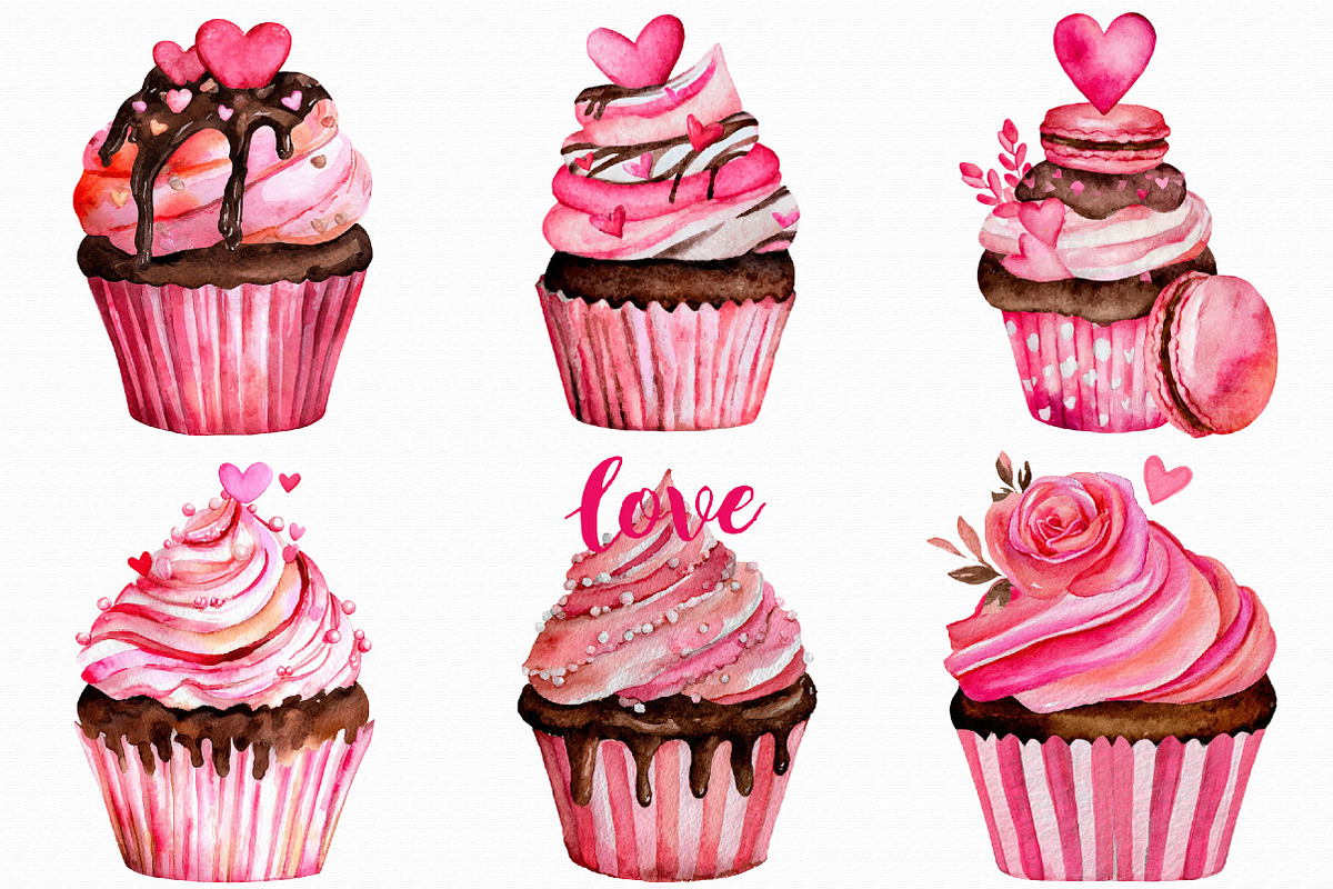 Watercolor Valentines Day Cupcakes, an Illustration by Libby Wishes (Photo 3 of 7)