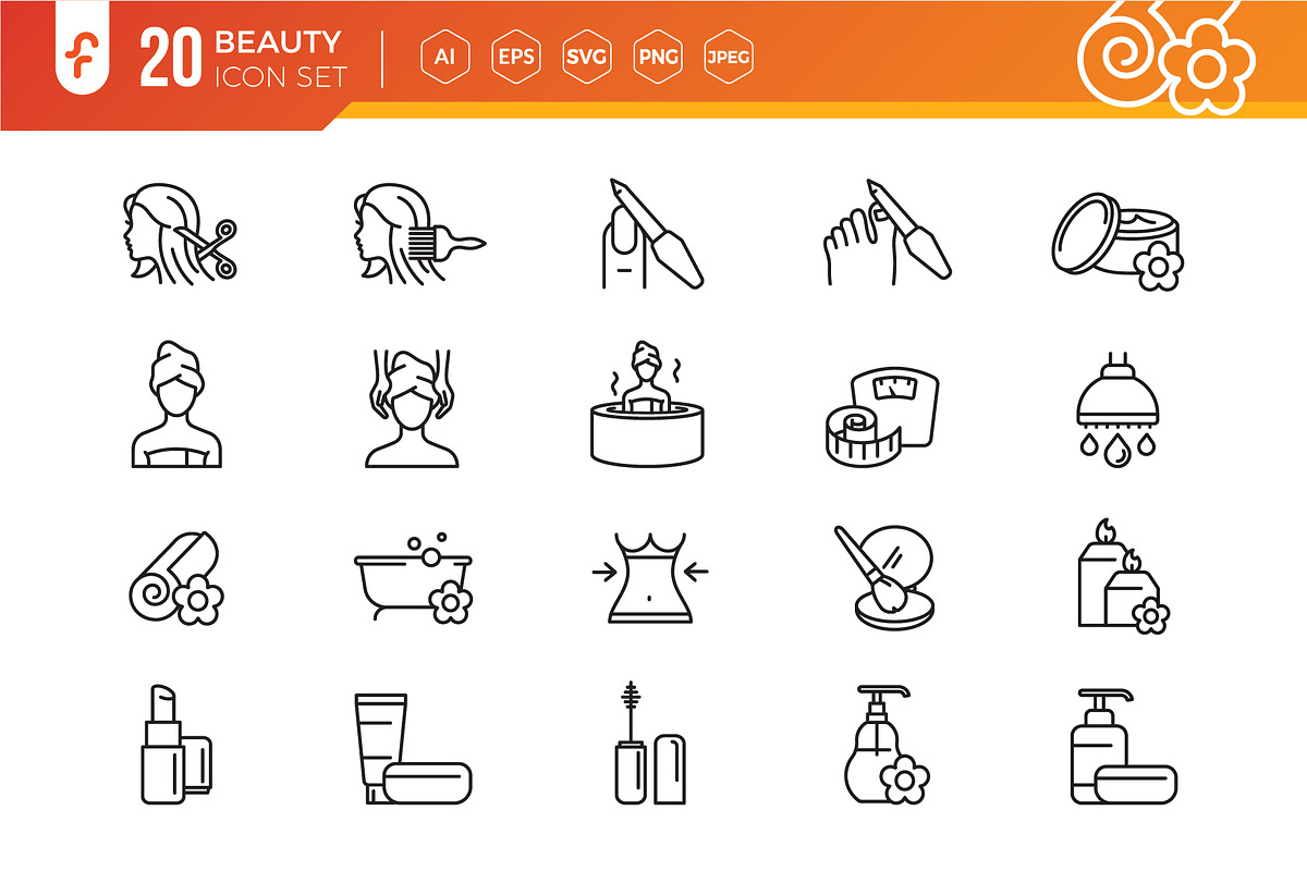 Spa & Beauty icon set, an Outline Icon by ft.studio