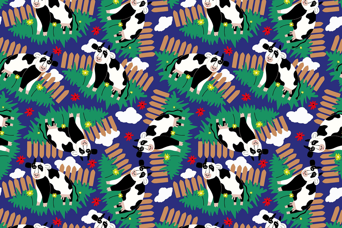 Blue pattern with whimsical cows, a Pattern Graphic by Art's and patterns (Photo 2 of 3)