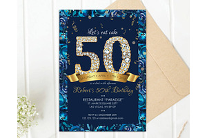 Navy and Gold 50th Birthday Invitе