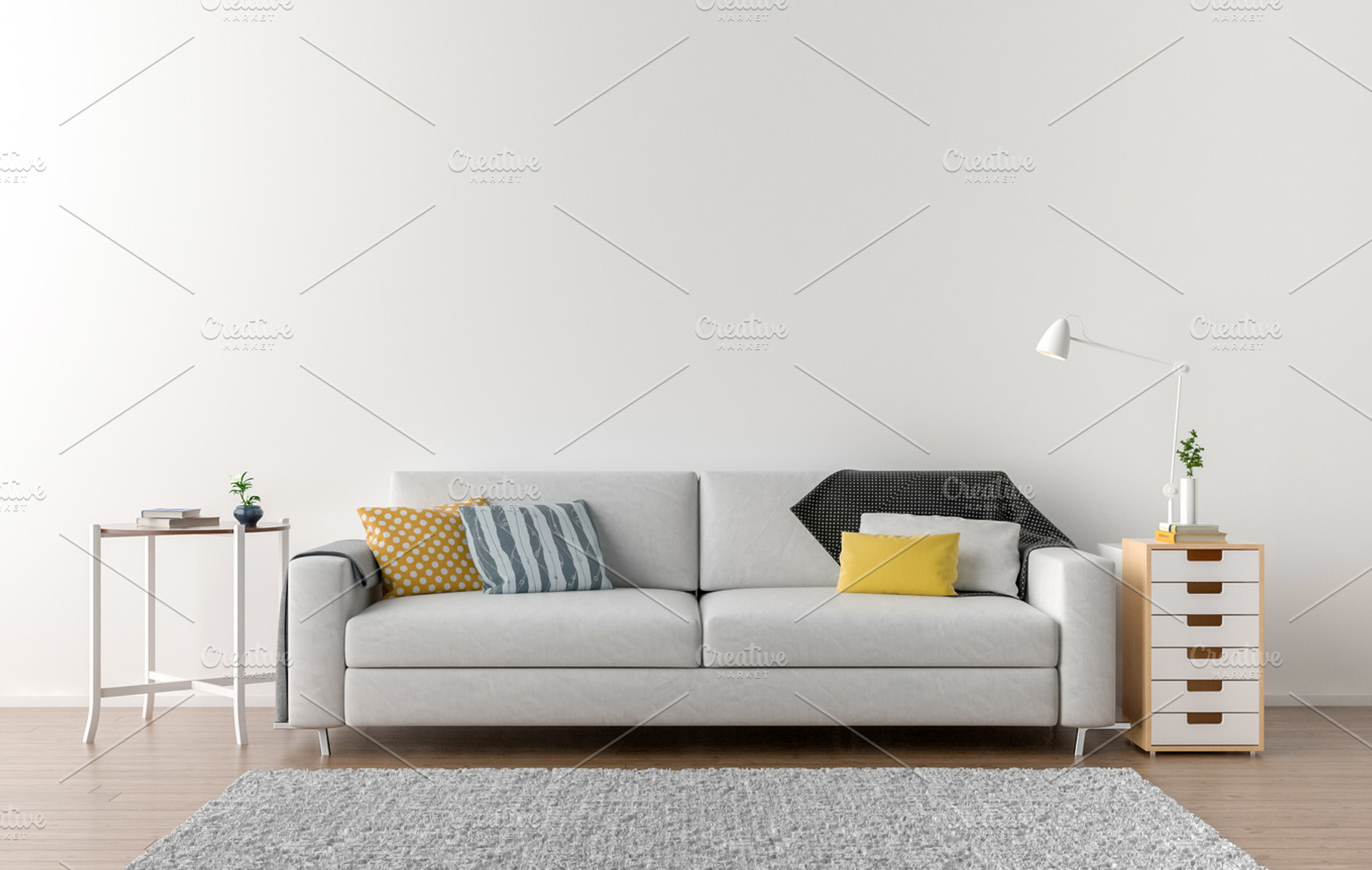 Empty living room background featuring sofa, white, and background, an Architecture Photo by Pozitivo