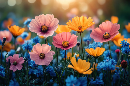 Field with different spring flowers and sunlights, a Nature Photo by AlyaAnd