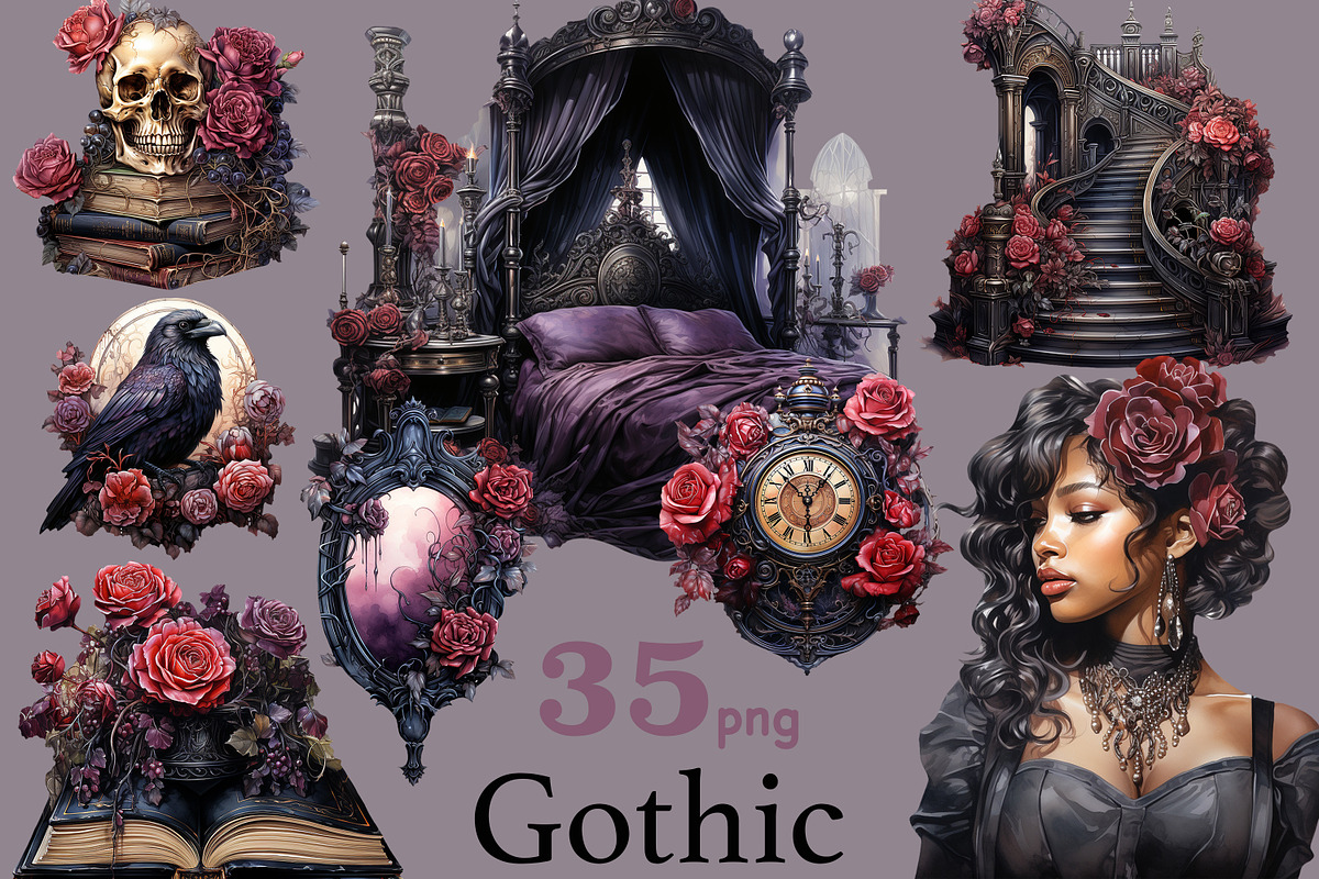 Gothic Black Woman Clipart, a Person Illustration by GlamArtZhanna (Photo 1 of 5)