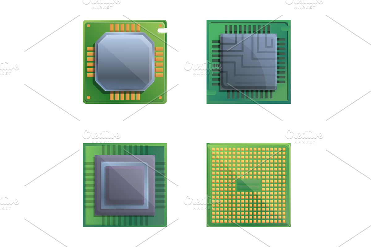 Microchip icons set cartoon vector, a Technology Illustration by Ylivdesign