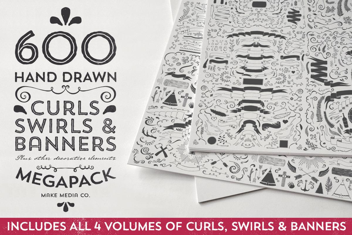 Hand Drawn Curls & Banners MEGAPACK, an Illustration by Callie Rian & Co. (Photo 1 of 5)