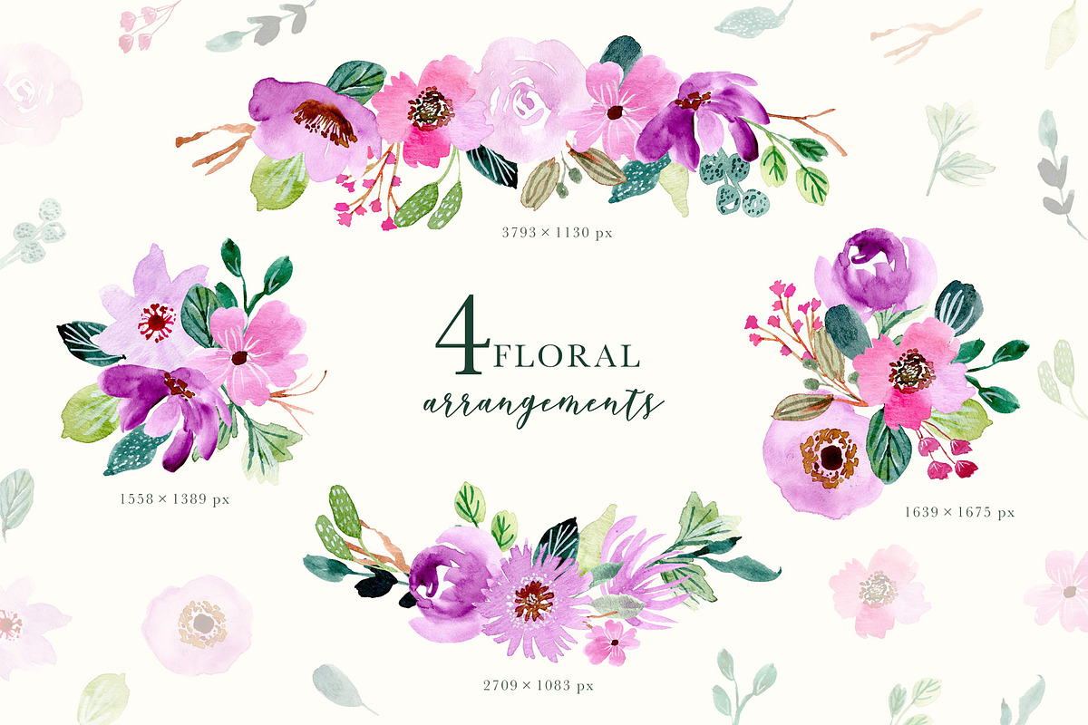 Purple Vibes - Watercolor Clipart, a Decorative Illustration by wulano (Photo 2 of 7)