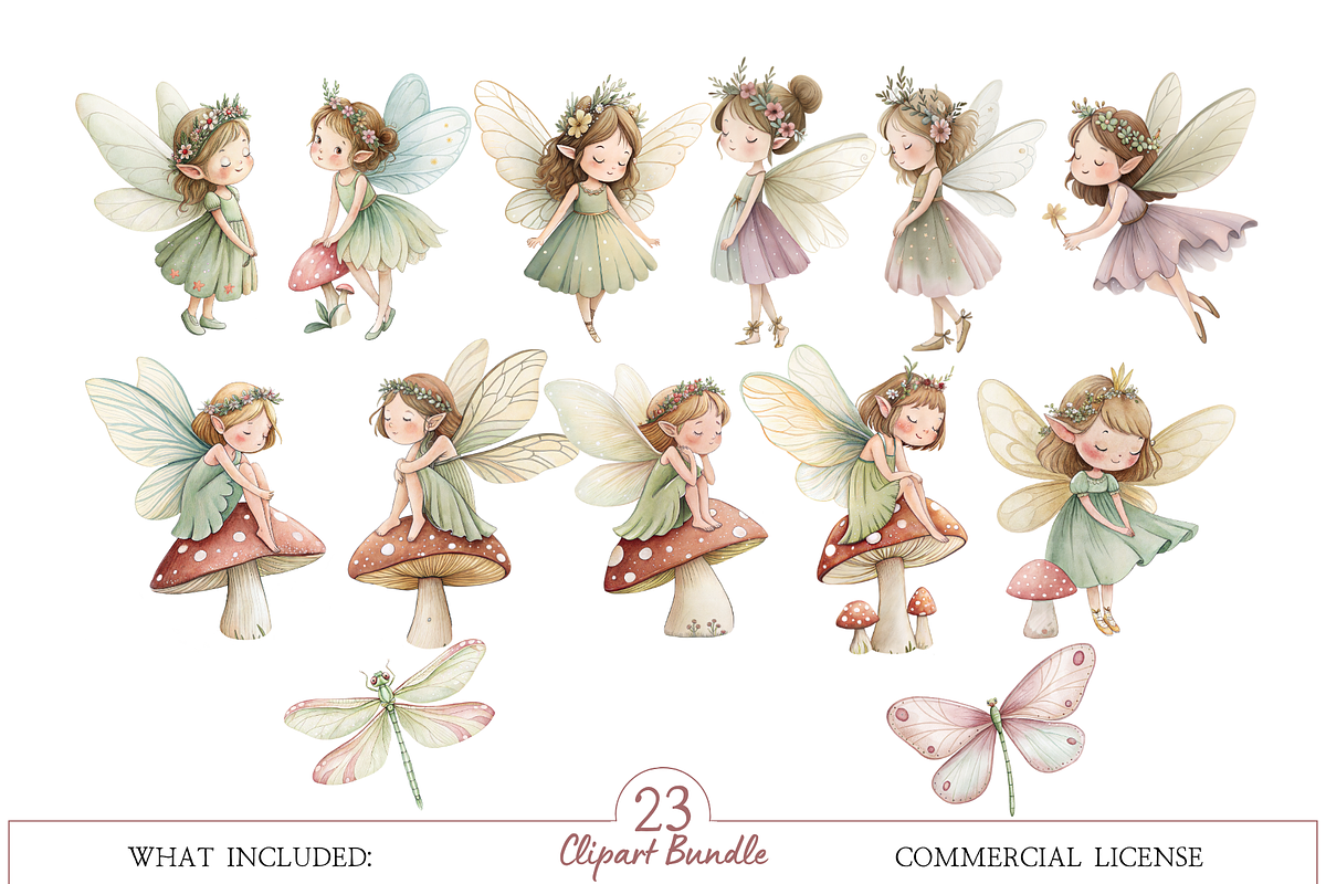Watercolor Pink Fairy Clipart Bundle, an Illustration by MockupWizard (Photo 2 of 6)