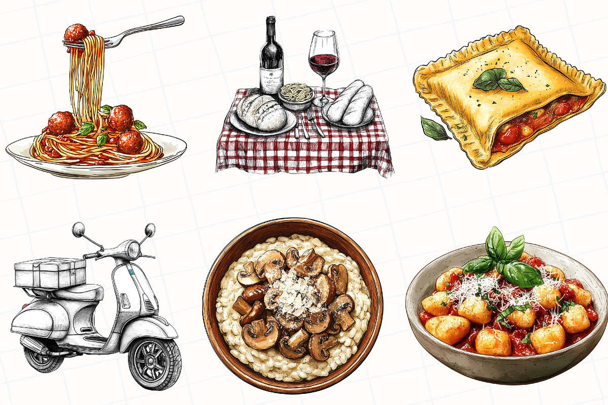 Hand Drawn Italian Food Clipart, an Illustration by OK Design (Photo 2 of 5)