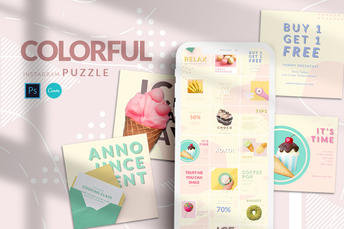 Instagram Puzzle Color - Canva & PS, a Social Media Template by Eviory