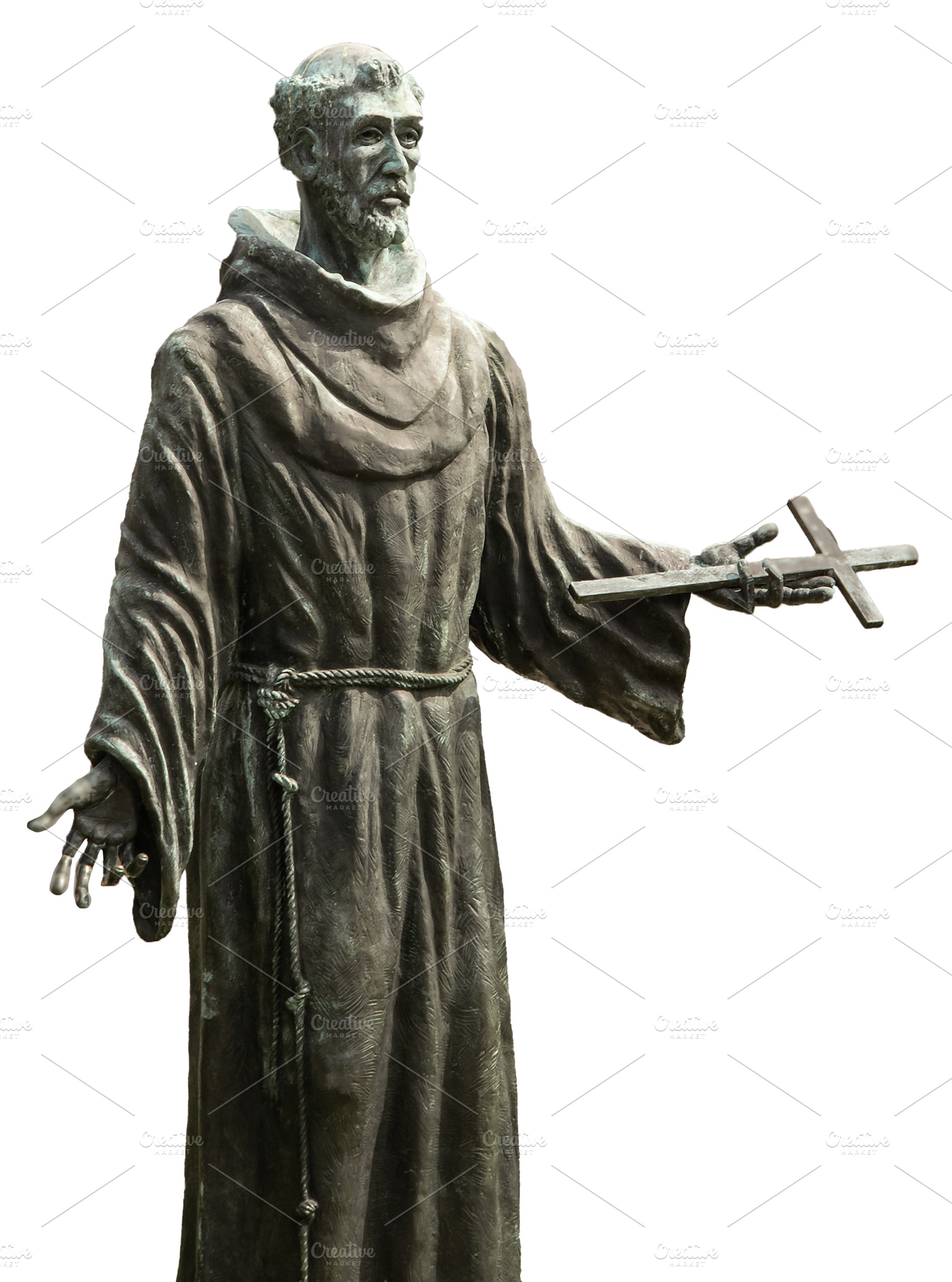 Saint holding cross isolated sculpture photo, a Person Photo by DanFLCreativo