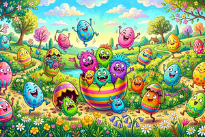 Funny easter eggs and little monster, a Holiday Photo by Imaginarium