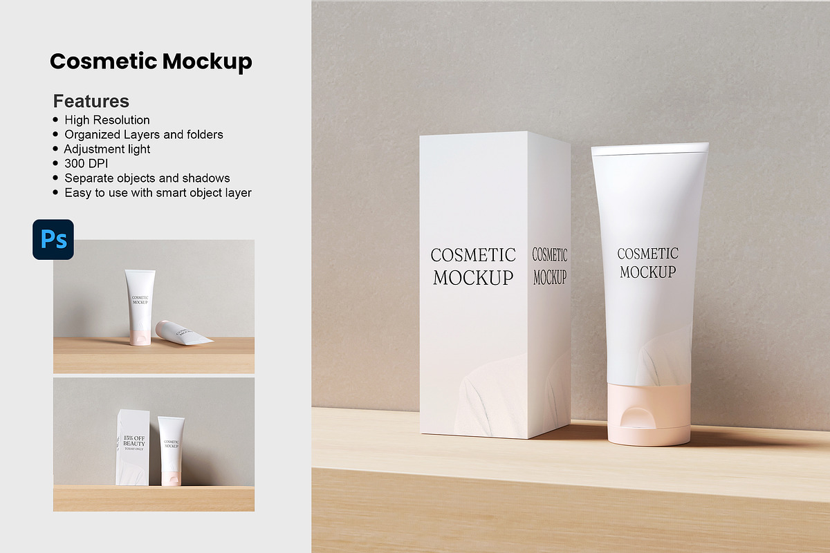 Minimalist Cosmetic Tube Mockup, a Packaging Mockup by Getdesign (Photo 1 of 4)