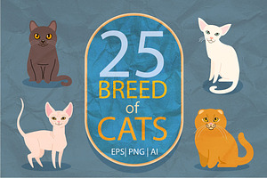 25 breeds of cats, vector