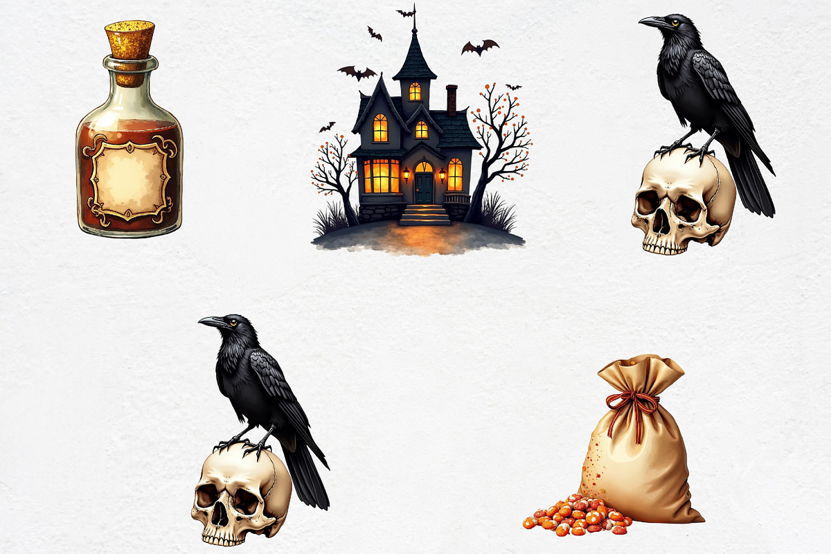 Vintage Glitter Halloween Clipart, an Illustration by CrexoraLab (Photo 3 of 5)