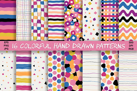 Colorful Hand Drawn Patterns, a Pattern Graphic by Amovitania