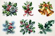 Festive Holly & Pine Branch Clipart, an Illustration by RobertsArt (Thumbnail 4 of 5)