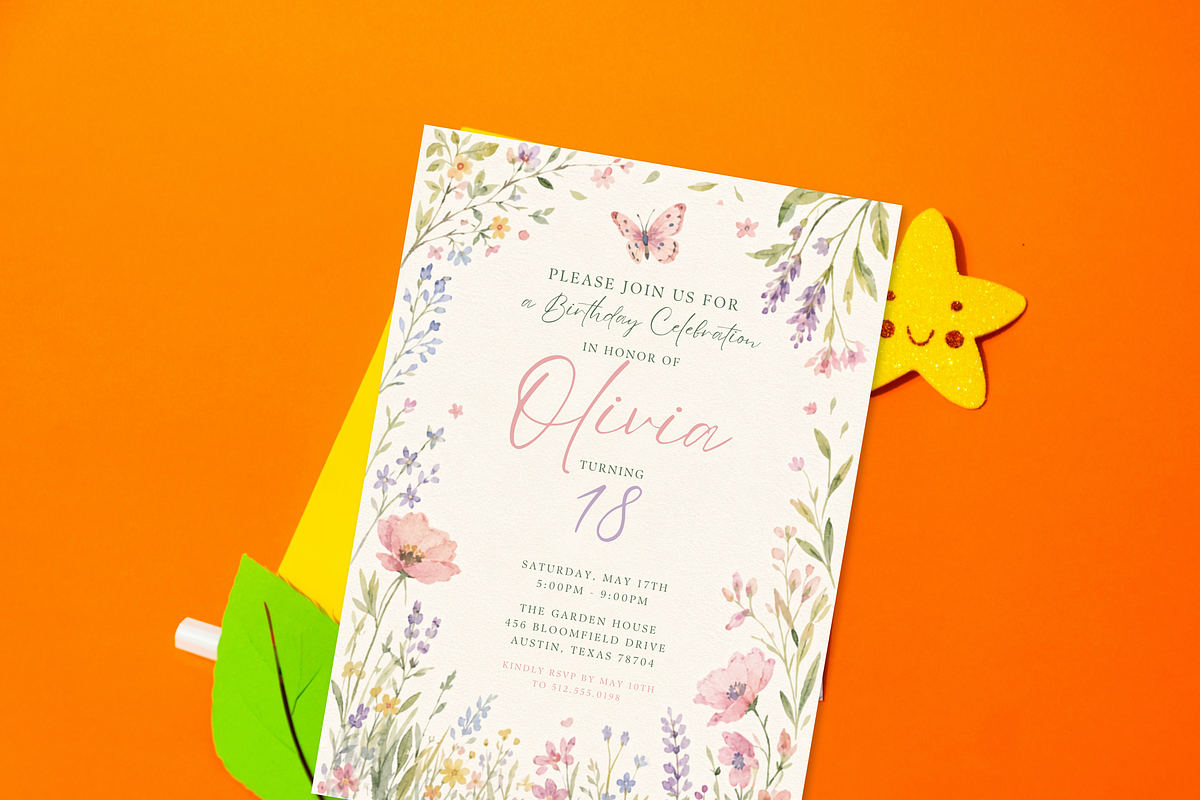 Wildflower Floral Birthday Invite, an Invitation Template by heynomi (Photo 10 of 19)
