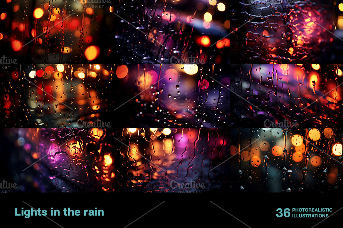 Lights in the rain. 36 images, an Abstract Photo by Handmadefont (Photo 8 of 10)
