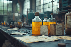 Vintage laboratory filled with glass, a Photo by Tanuart