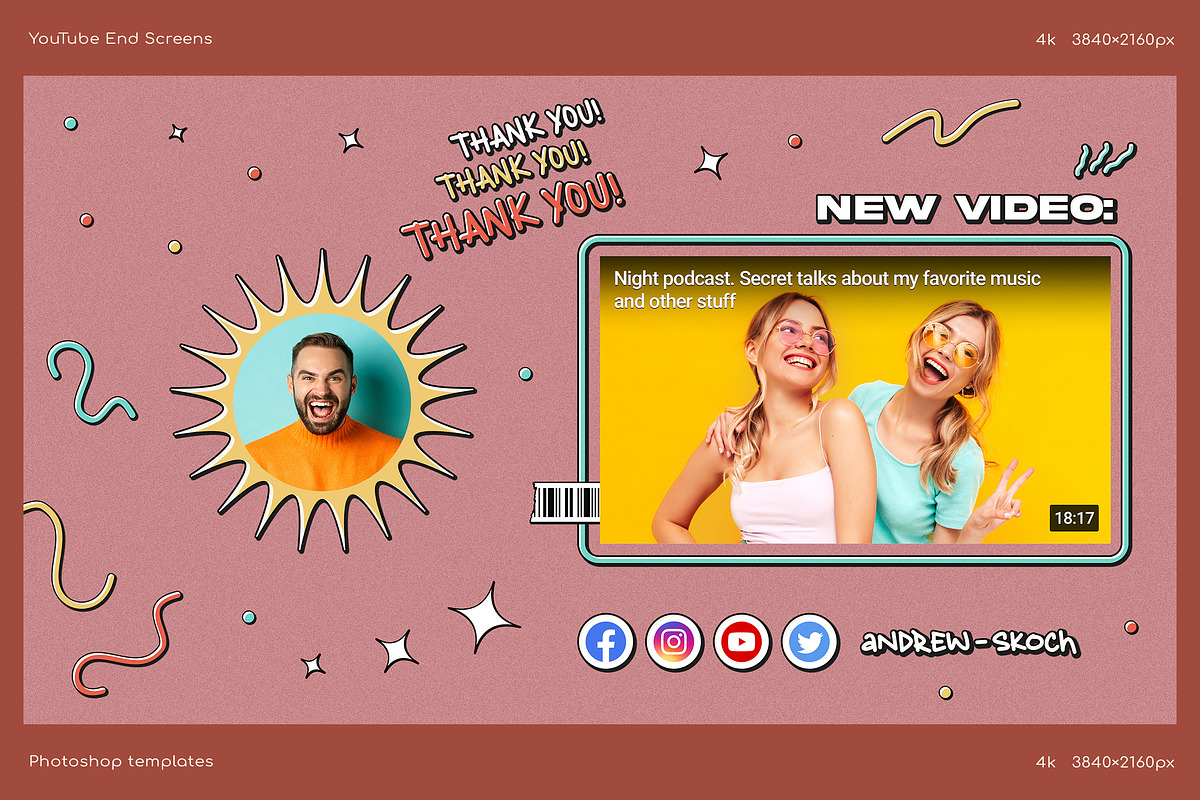 Colorful YouTube End Screens, a Social Media Template by Andrew Skoch Design (Photo 3 of 6)