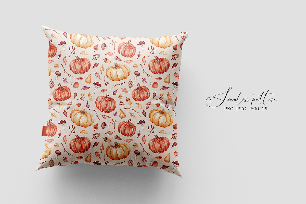 Watercolor Fall Pumpkins Pattern, a Pattern Graphic by SirenaArt (Photo 9 of 13)