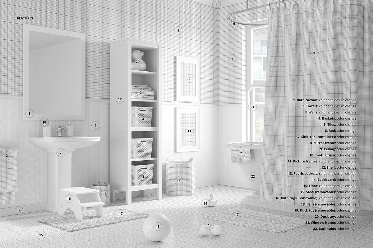 Kids Bathroom Bath Curtain Mockup, a Product Mockup by creatsy2 (Photo 3 of 6)
