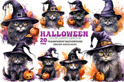 Watercolor Halloween Cat PNG Bundle, a Seasonal Illustration by Creative Arslan (Thumbnail 1 of 7)