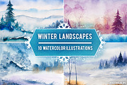 Winter Landscapes set#3. Watercolor., an Illustration by AlexGreenArt (Thumbnail 1 of 4)