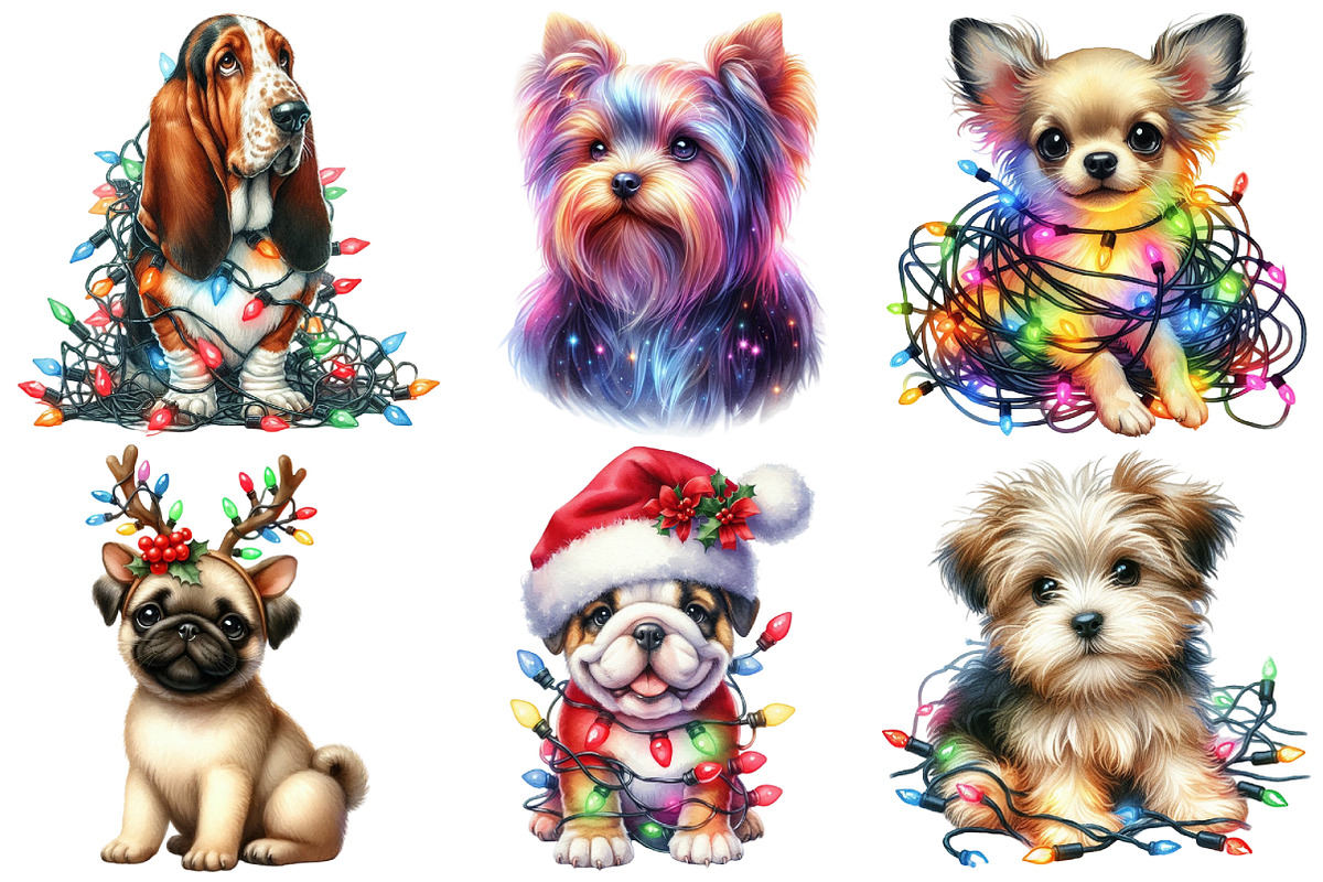Christmas Dog with Lights Clipart, an Illustration by Pixels.Craft (Photo 6 of 6)