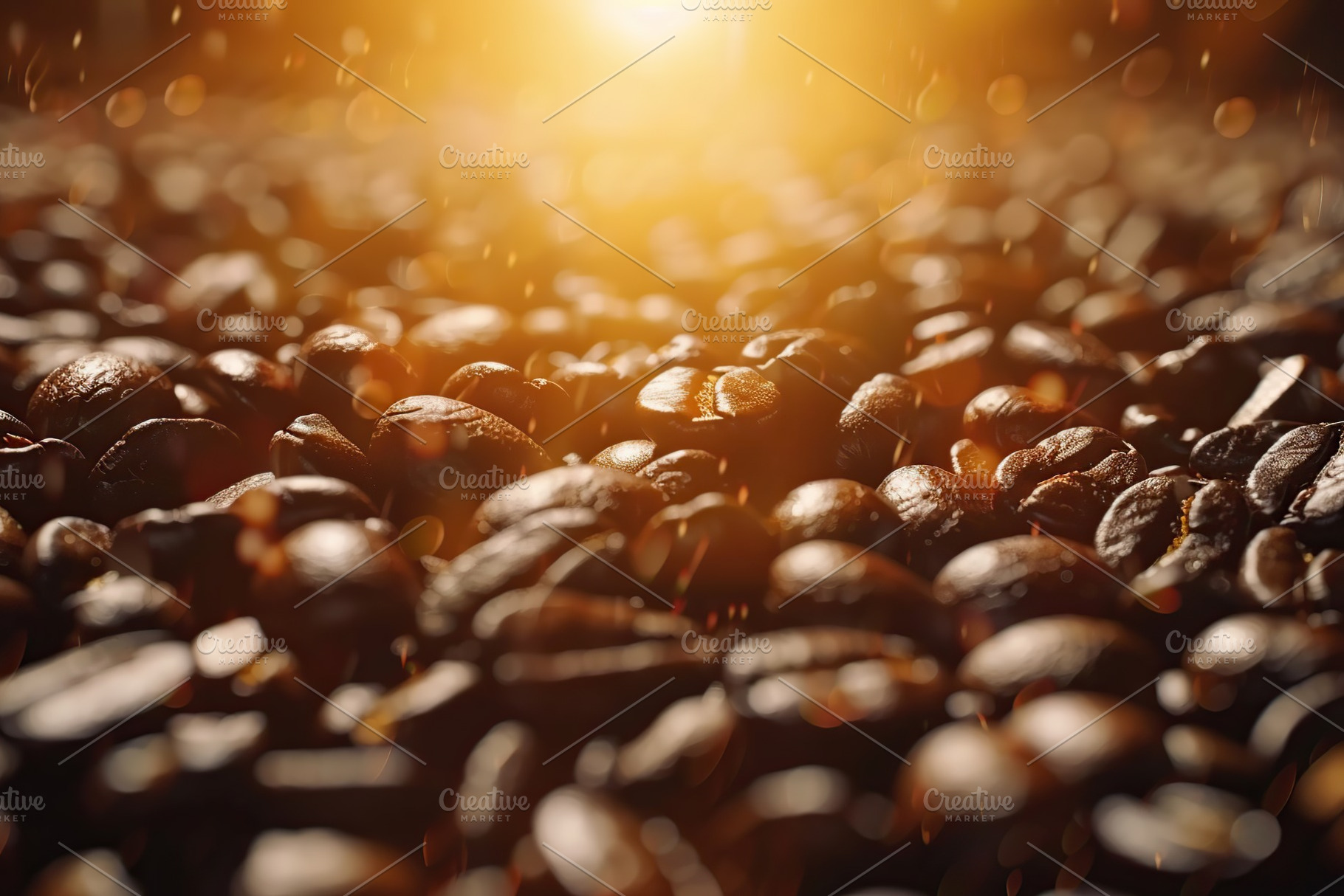 Background of roasted coffee beans with sunlights, a Food & Drink Photo by AlyaAnd