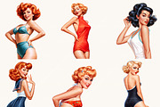 Retro Summer girl Clipart Bundle, a Person Illustration by BusyDaydesign (Thumbnail 2 of 9)