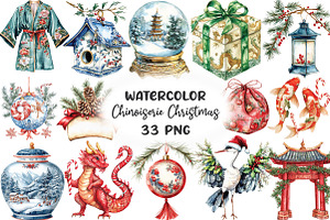Chinoiserie Christmas Clipart, an Illustration by CraftArtStudio