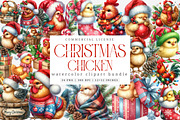 Christmas Chicken Watercolor Clipart, an Illustration by SinaCreation (Thumbnail 1 of 7)