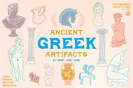 Ancient Greek Artifacts, an Illustration by Antiquaria