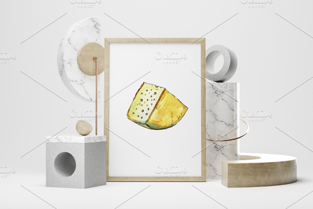 Watercolor cheese set-3, a Food Illustration by miminoshka (Photo 2 of 7)