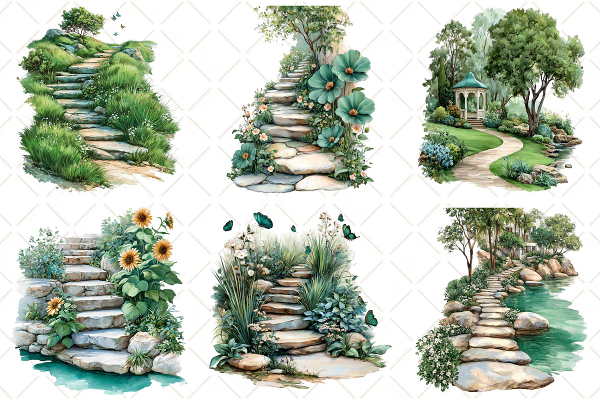 Whimsical Summer Pathway Clipart, an Illustration by Black Bird Studio (Photo 4 of 5)